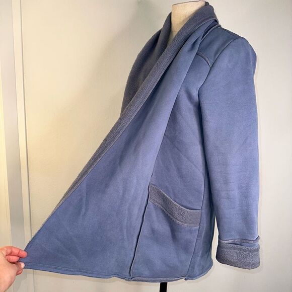 Soft Surroundings Women’s Blue Sueded Fleece Sweater Cardigan Ultimate Cozy - Picture 2 of 11